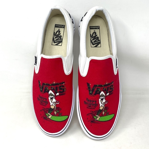 VANS Slip On Sneakers White Red Canvas Shoes Men Skate Low Top Custom Alsu01245 - Picture 3 of 11